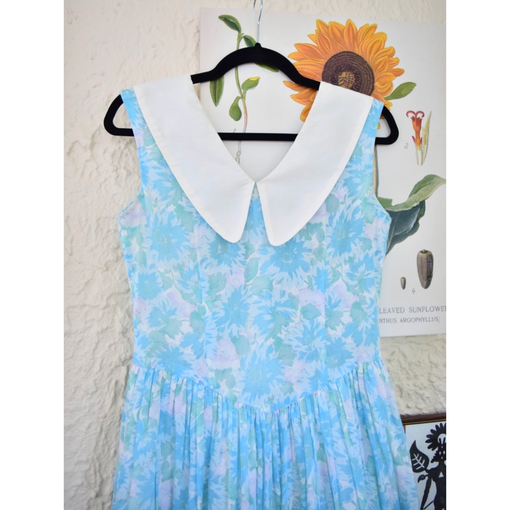 50s pastel teal blue green purple cotton gauze day dress (S) - Picture 3 of 5